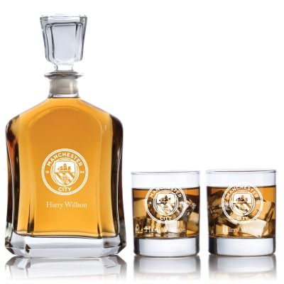Engraved Manchester City Football Club - Personalized Capitol Decanter Set with Old Fashioned Whiskey Glasses