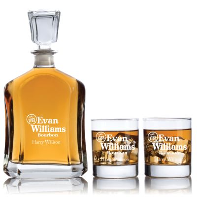 Engraved Evan Williams Bourbon - Personalized Capitol Decanter Set with Old Fashioned Whiskey Glasses
