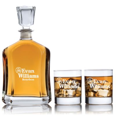 Engraved Evan Williams Bourbon - Personalized Capitol Decanter Set with Old Fashioned Whiskey Glasses