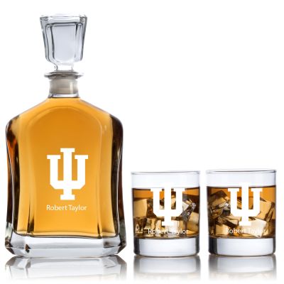 Engraved Indiana Hoosiers - Personalized Capitol Decanter Set with Old Fashioned Whiskey Glasses