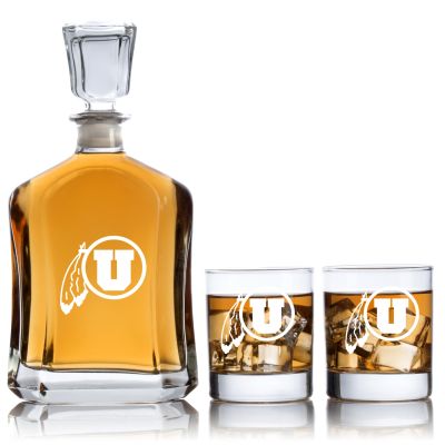 Engraved Utah Utes - Personalized Capitol Decanter Set with Old Fashioned Whiskey Glasses
