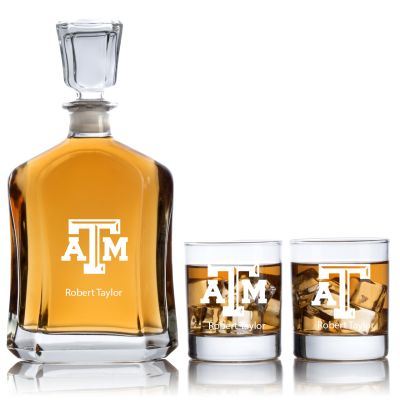 Engraved Texas A&M - Personalized Capitol Decanter Set with Old Fashioned Whiskey Glasses