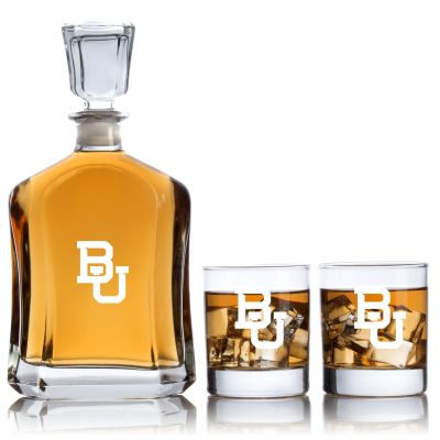 Engraved Baylor University Initials - Personalized Capitol Decanter Set with Old Fashioned Whiskey Glasses