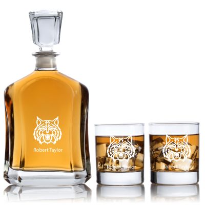 Engraved Arizon Wildcats - Personalized Capitol Decanter Set with Old Fashioned Whiskey Glasses