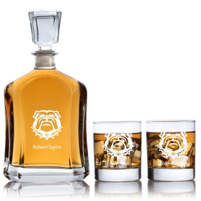 Engraved Georgia Bulldogs - Personalized Capitol Decanter Set with Old Fashioned Whiskey Glasses