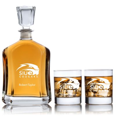 Engraved SIUE Cougars - Personalized Capitol Decanter Set with Old Fashioned Whiskey Glasses