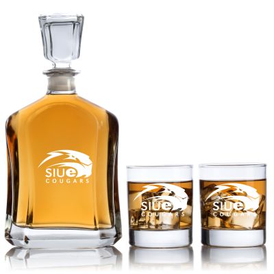 Engraved SIUE Cougars - Personalized Capitol Decanter Set with Old Fashioned Whiskey Glasses