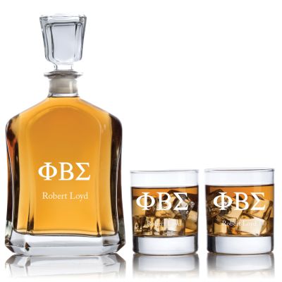 Custom Engraved Phi Beta Sigma - Personalized Capital Decanter Set with Whiskey Glasses