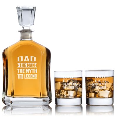 Engraved Dad The Man The Myth The Legend - Personalized Capital Decanter Set with Whiskey Glasses