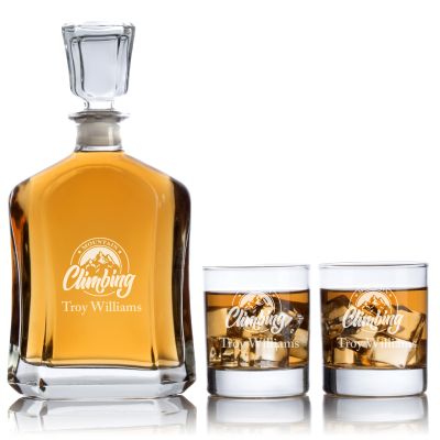 Engraved Climbing - Personalized Capital Decanter Set with Whiskey Glasses