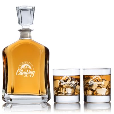 Engraved Climbing - Personalized Capital Decanter Set with Whiskey Glasses
