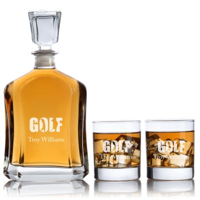 Custom Engraved Golf Shots - Personalized Capital Decanter Set with Whiskey Glasses