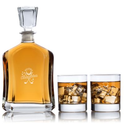Custom Engraved Golfing Champion - Personalized Capital Decanter Set with Whiskey Glasses
