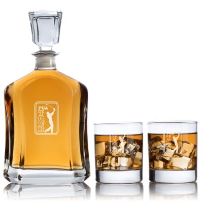 Custom Engraved PGA TOUR Design - Personalized Capital Decanter Set with Whiskey Glasses