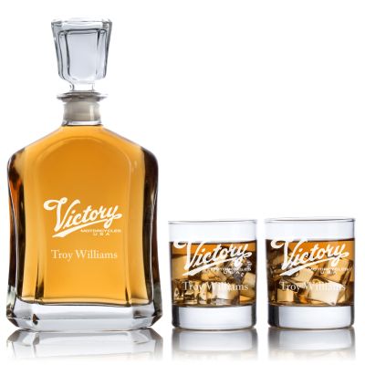 Custom Engraved Victory Motorcycles USA - Personalized Capital Decanter Set with Whiskey Glasses