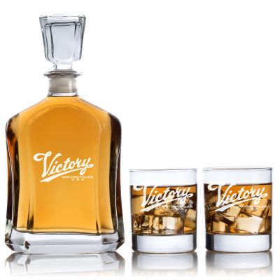 Custom Engraved Victory Motorcycles USA - Personalized Capital Decanter Set with Whiskey Glasses