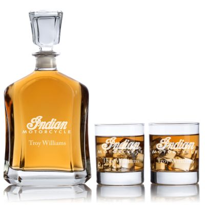 Custom Engraved Indian Motorcycle - Personalized Capital Decanter Set with Whiskey Glasses
