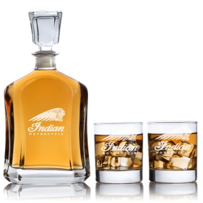 Custom Engraved Indian Motorcycle Logo - Personalized Capital Decanter Set with Whiskey Glasses