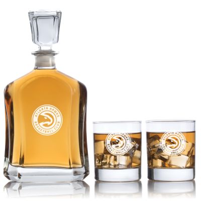 Engraved Atlanta Hawks - Personalized Capitol Decanter Set with Old Fashioned Whiskey Glasses - Basketball Fanatic Gift Ideas - Custom Personalized Whiskey Decanter Set - Man Cave Gifts - Gifts For Him