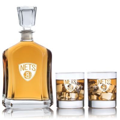 Engraved Nets B - Personalized Capitol Decanter Set with Old Fashioned Whiskey Glasses - Basketball Fanatic Gift Ideas - Custom Personalized Whiskey Decanter Set - Man Cave Gifts - Gifts For Him
