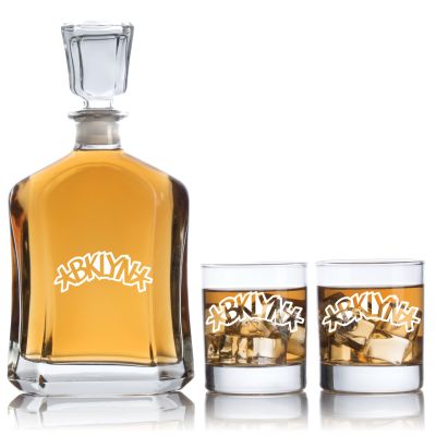 Engraved BKLYN - Personalized Capitol Decanter Set with Old Fashioned Whiskey Glasses - Basketball Fanatic Gift Ideas - Custom Personalized Whiskey Decanter Set - Man Cave Gifts - Gifts For Him