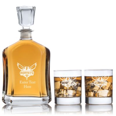 Engraved Charlotte Hornets - Personalized Capitol Decanter Set with Old Fashioned Whiskey Glasses - Basketball Fanatic Gift Ideas - Custom Personalized Whiskey Decanter Set - Man Cave Gifts - Gifts For Him