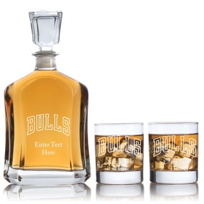 Engraved Bulls - Personalized Capitol Decanter Set with Old Fashioned Whiskey Glasses - Basketball Fanatic Gift Ideas - Custom Personalized Whiskey Decanter Set - Man Cave Gifts