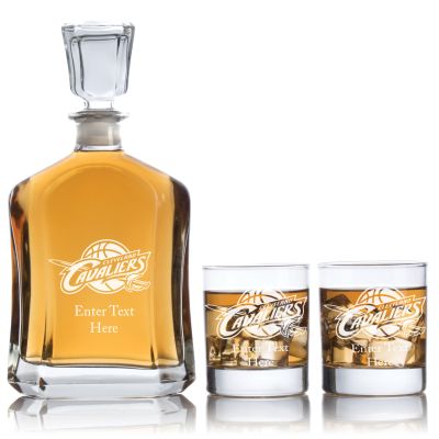Engraved Cleveland Cavaliers - Personalized Capitol Decanter Set with Old Fashioned Whiskey Glasses - Basketball Fanatic Gift Ideas - Custom Personalized Whiskey Decanter Set - Man Cave Gifts