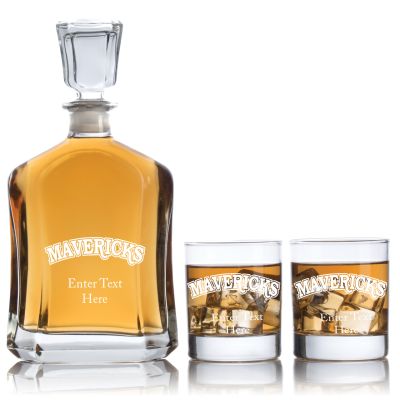 Engraved Mavericks - Personalized Capitol Decanter Set with Old Fashioned Whiskey Glasses - Basketball Fanatic Gift Ideas - Custom Personalized Whiskey Decanter Set - Man Cave Gifts