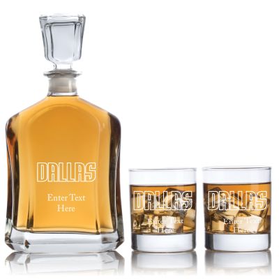 Engraved Dallas - Personalized Capitol Decanter Set with Old Fashioned Whiskey Glasses - Basketball Fanatic Gift Ideas - Custom Personalized Whiskey Decanter Set - Man Cave Gifts