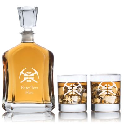 Engraved Denver Nuggets Emblem - Personalized Capitol Decanter Set with Old Fashioned Whiskey Glasses - Basketball Fanatic Gift Ideas - Custom Personalized Whiskey Decanter Set - Man Cave Gifts - Gifts For Him
