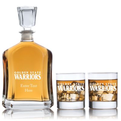 Engraved Golden State Warriors - Personalized Capitol Decanter Set with Old Fashioned Whiskey Glasses - Basketball Fanatic Gift Ideas - Custom Personalized Whiskey Decanter Set - Man Cave Gifts - Gifts For Him
