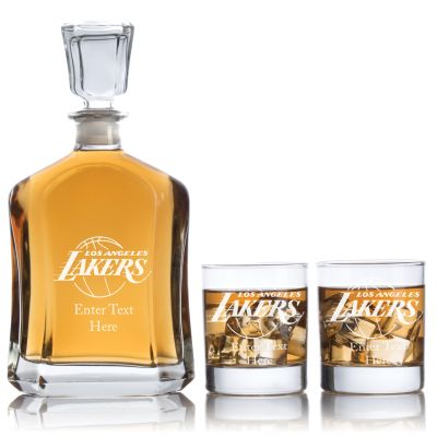 Engraved Los Angeles Lakers - Personalized Capitol Decanter Set with Old Fashioned Whiskey Glasses - Basketball Fanatic Gift Ideas - Custom Personalized Whiskey Decanter Set - Man Cave Gifts - Gifts For Him