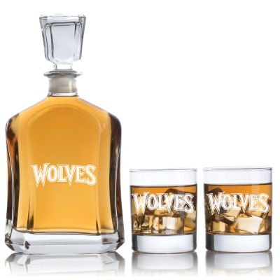 Engraved Wolves - Personalized Capitol Decanter Set with Old Fashioned Whiskey Glasses - Basketball Fanatic Gift Ideas - Custom Personalized Whiskey Decanter Set - Man Cave Gifts - Gifts For Him