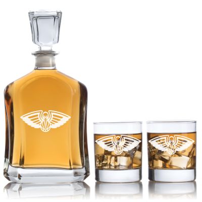 Engraved Pelicans Emblem - Personalized Capitol Decanter Set with Old Fashioned Whiskey Glasses - Basketball Fanatic Gift Ideas - Custom Personalized Whiskey Decanter Set - Man Cave Gifts - Gifts For Him