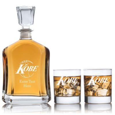 Engraved Kobe - Personalized Capitol Decanter Set with Old Fashioned Whiskey Glasses - Basketball Fanatic Gift Ideas - Custom Personalized Whiskey Decanter Set - Man Cave Gifts - Gifts For Him