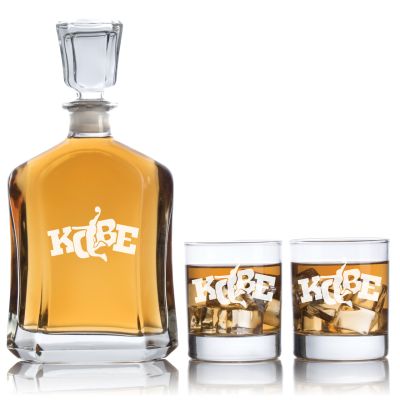 Engraved Kobe Dunk- Personalized Capitol Decanter Set with Old Fashioned Whiskey Glasses - Basketball Fanatic Gift Ideas - Custom Personalized Whiskey Decanter Set - Man Cave Gifts - Gifts For Him