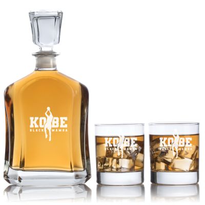 Engraved Kobe Black Mamba - Personalized Capitol Decanter Set with Old Fashioned Whiskey Glasses - Basketball Fanatic Gift Ideas - Custom Personalized Whiskey Decanter Set - Man Cave Gifts - Gifts For Him