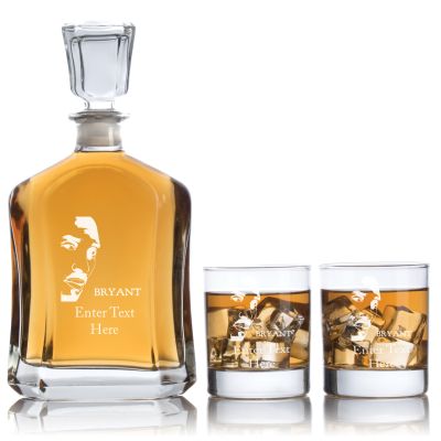 Engraved Face Bryant - Personalized Capitol Decanter Set with Old Fashioned Whiskey Glasses - Basketball Fanatic Gift Ideas - Custom Personalized Whiskey Decanter Set - Man Cave Gifts - Gifts For Him