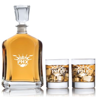 Engraved PHX - Personalized Capitol Decanter Set with Old Fashioned Whiskey Glasses - Basketball Fanatic Gift Ideas - Custom Personalized Whiskey Decanter Set - Man Cave Gifts - Gifts For Him