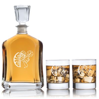Engraved Celtics Basketball - Personalized Capitol Decanter Set with Old Fashioned Whiskey Glasses - Basketball Fanatic Gift Ideas - Custom Personalized Whiskey Decanter Set - Man Cave Gifts - Gifts For Him