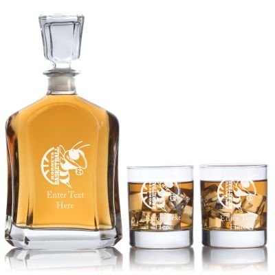 Engraved Hornets Basketball - Personalized Capitol Decanter Set with Old Fashioned Whiskey Glasses - Basketball Fanatic Gift Ideas - Custom Personalized Whiskey Decanter Set - Man Cave Gifts - Gifts For Him