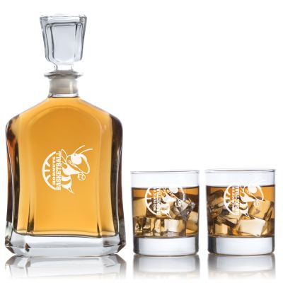 Engraved Hornets Basketball - Personalized Capitol Decanter Set with Old Fashioned Whiskey Glasses - Basketball Fanatic Gift Ideas - Custom Personalized Whiskey Decanter Set - Man Cave Gifts - Gifts For Him