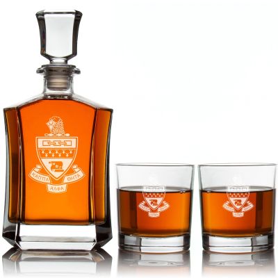 Custom Engraved Kappa Alpha Theta - Personalized Crown Decanter Set with Whiskey Glasses - Coat of Arms