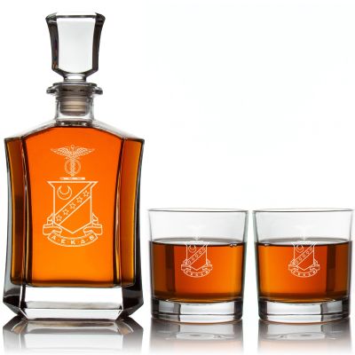 Custom Engraved Kappa Sigma - Personalized Crown Decanter Set with Whiskey Glasses - Coat of Arms