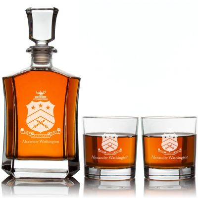 Custom Engraved Pi Kappa Phi - Personalized Crown Decanter Set with Whiskey Glasses - Coat of Arms
