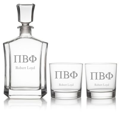 Custom Engraved Pi Beta Phi - Personalized Crown Decanter Set with Whiskey Glasses
