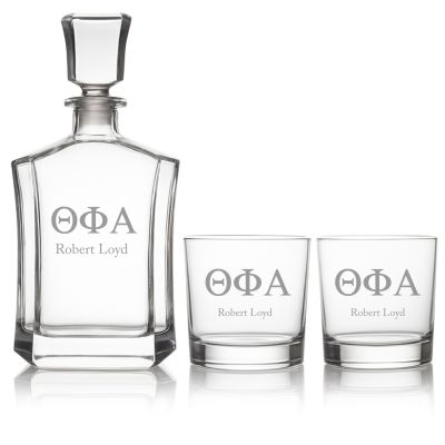 Custom Engraved Theta Phi Alpha - Personalized Crown Decanter Set with Whiskey Glasses