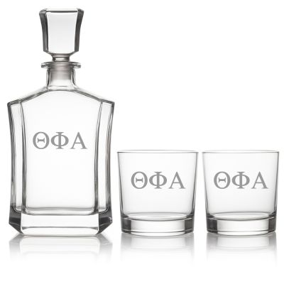 Custom Engraved Theta Phi Alpha - Personalized Crown Decanter Set with Whiskey Glasses