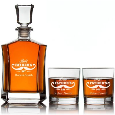 Custom Engraved Happy Fathers Day - Personalized Crown Decanter Set with Whiskey Glasses